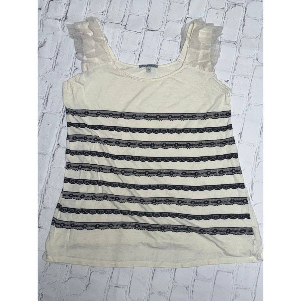 Charlotte Russe Cream Lace Trim Tank Top with Ruffle Sleeves Womens Size Small